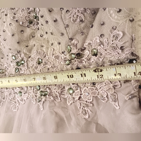 Long Sleeve Formal Lace Maxi Long Sleeve, Clear Jewels, Beads,Sequin, Pleated, 8 - Picture 15 of 16